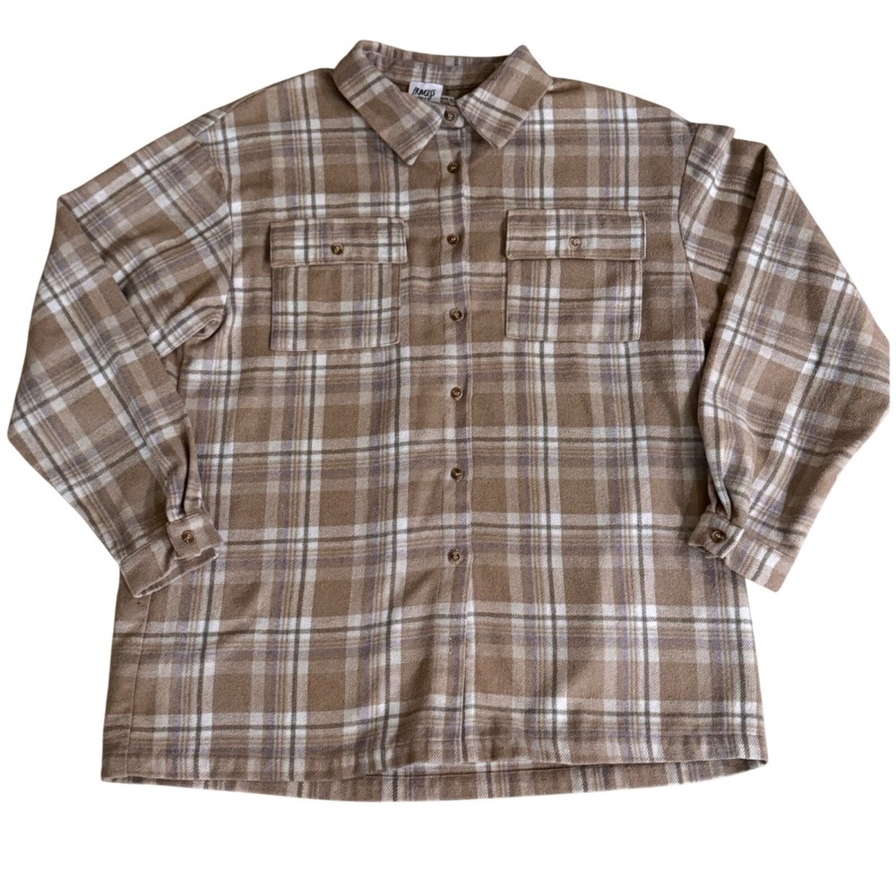 Princess Polly Willa Plaid Shacket Size 8 Tan Beige Flannel Cabincore Cozy EUC